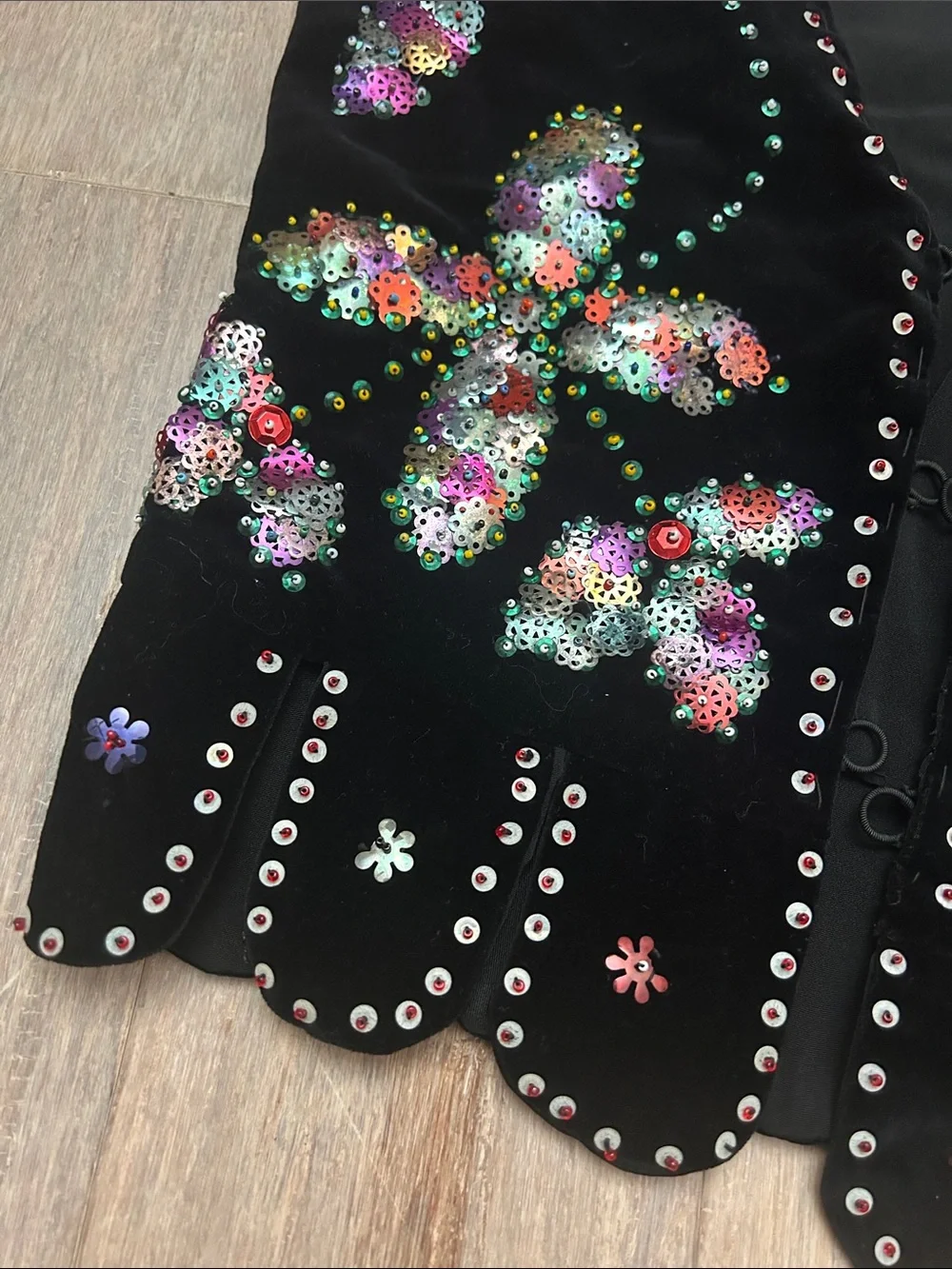 60s 70s hippie boho style Black Sequined Floral velvet  Vest